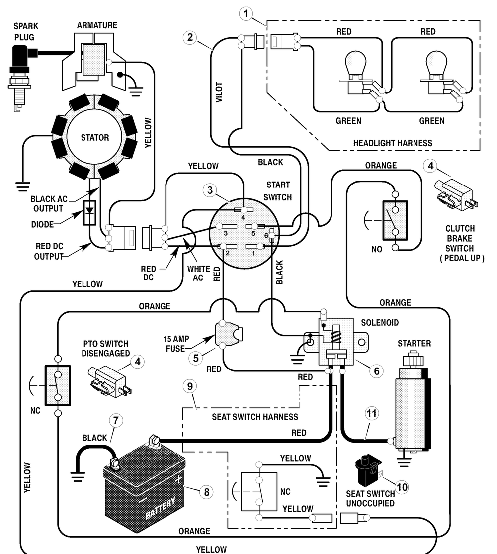 Electrical System Diagram and Parts List for 385011X50B 2003 Briggs and Stratton Lawn Tractor
